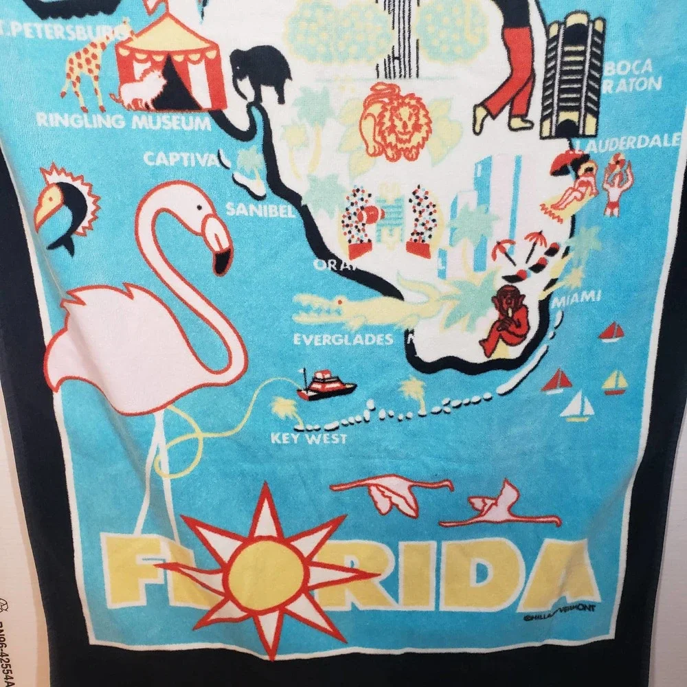 Vintage Souvenir Florida Map Beach Towel Conker Artist Hillary Vermont 90s